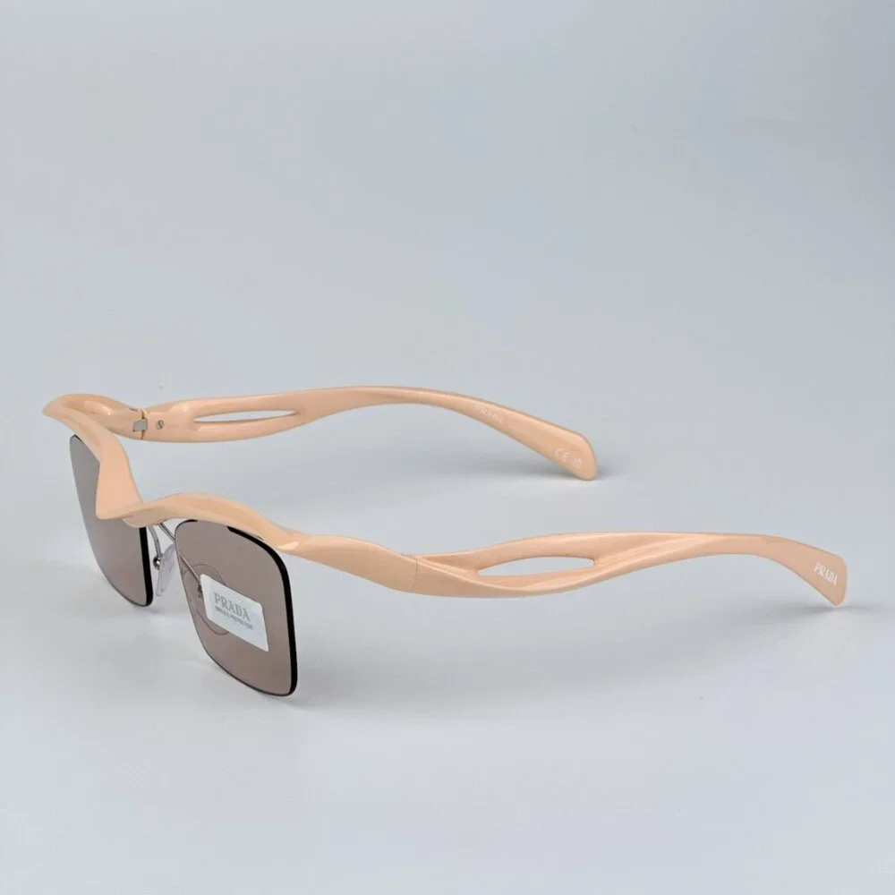 Prada PRA15S 18Q4I2 BRAND NEW Sunglasses Peach Light Brown Rectangle Unisex